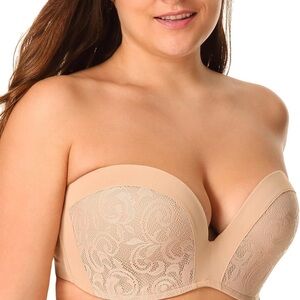 Tan Strapless Lace Bra with Seamless Design​